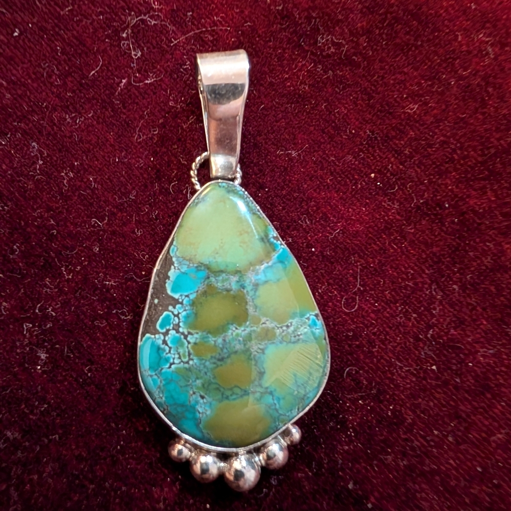 Beautiful Large Roz Menton Turquoise And Sterling Silver Pendant